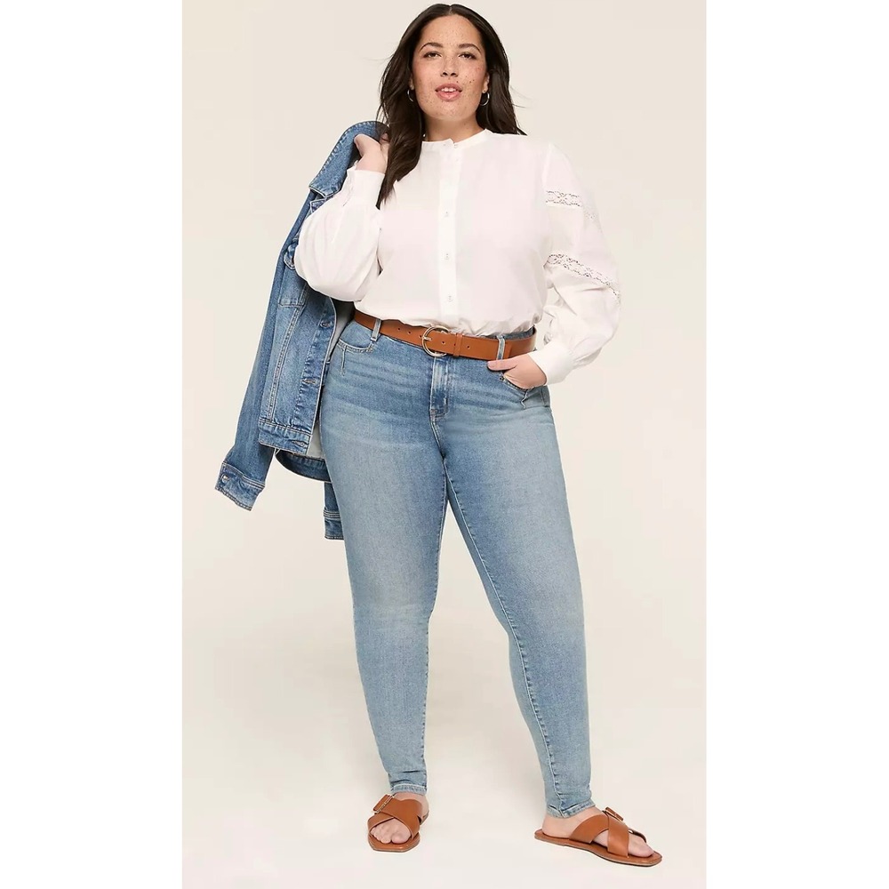 Lane Bryant White Cotton‎ Poplin Lace Trim Blouse Plus Size 22/24 NEW